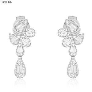 Cluster Baguette 14K (or 18k upon request) White Gold Drop Earrings